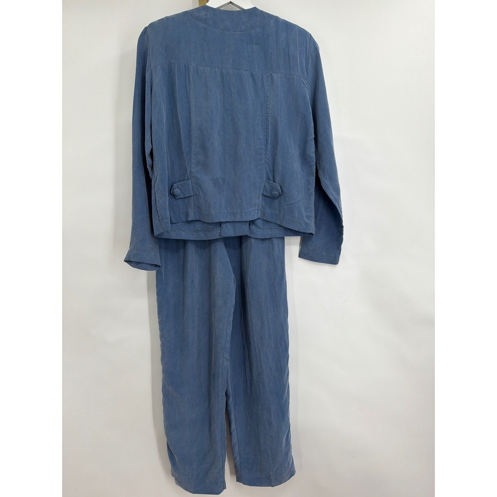 Jeffrey & Dara‎ Petite Blue 2 Piece Set Jacket Pants Rayon Size 4 Vintage - Picture 2 of 13